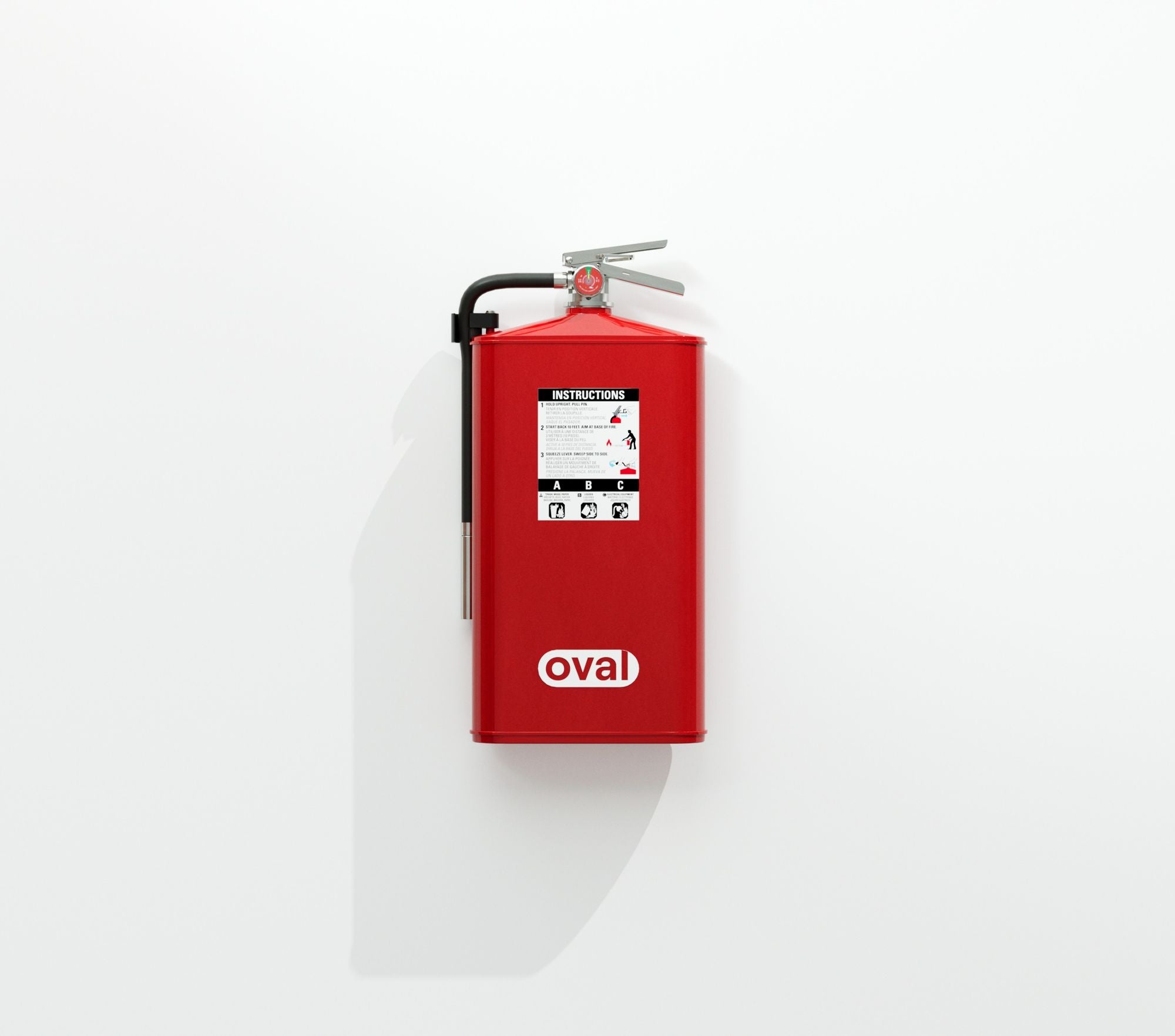 Oval 10J-ABC Dry Chemical Fire Extinguisher on wall hook