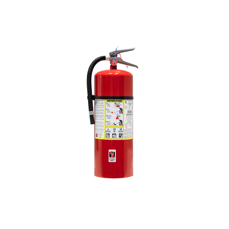 Red Strike First 20lb Multi-Purpose (ABC) 10A120BC Fire Extinguisher Complete w/ Wall Hook one white background