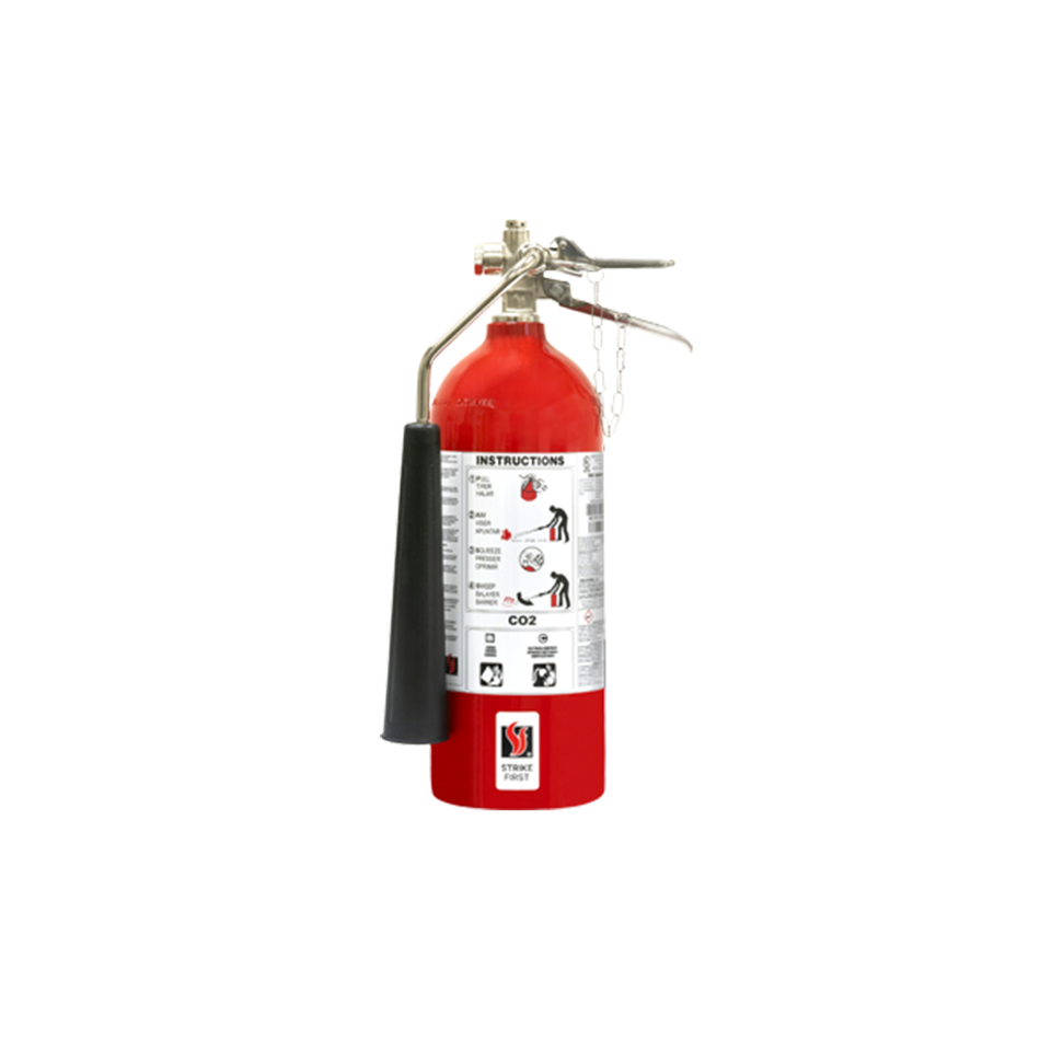 Red Strike First 5lb Carbon Dioxide (CO2) 5BC Fire Extinguisher Complete w/ Wall Hook on white background