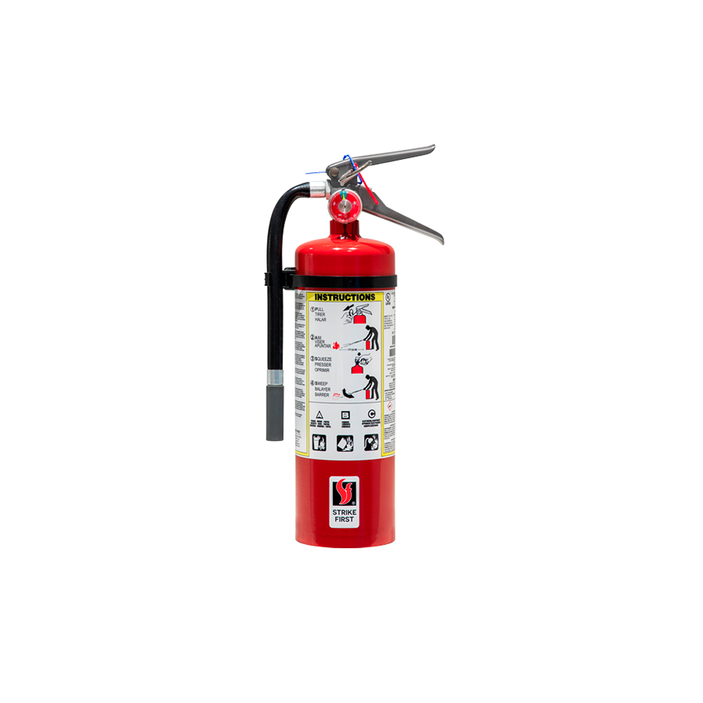 Red Strike First 5lb Multi-Purpose (ABC) 3A40BC Fire Extinguisher Complete w/Wall Hook on white background