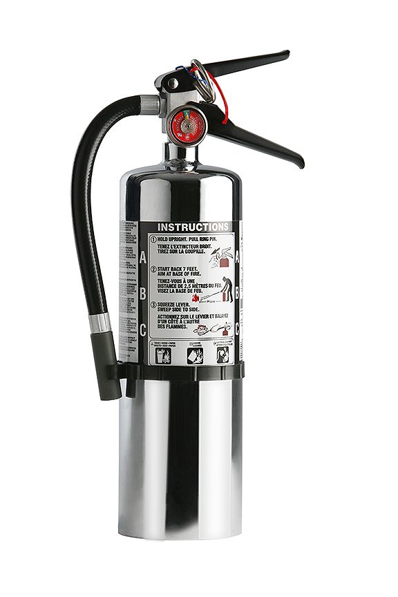 Chrome Strike First 5lb Multi-Purpose (ABC) 3A40BC Fire Extinguisher Complete w/Wall Hook on white background
