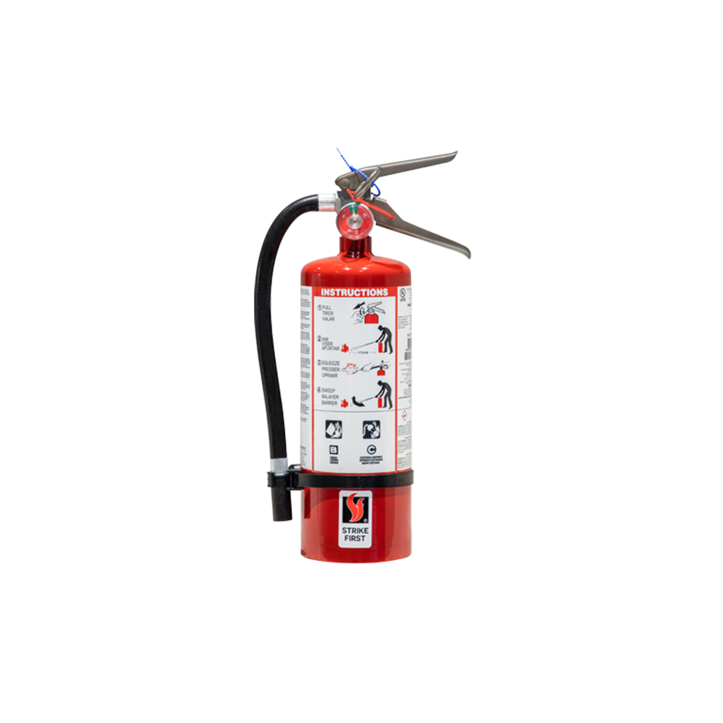Red Strike First 5lb Standard Dry Chemical (BC) 10BC Fire Extinguisher Complete w/ Vehicle Bracket on white background