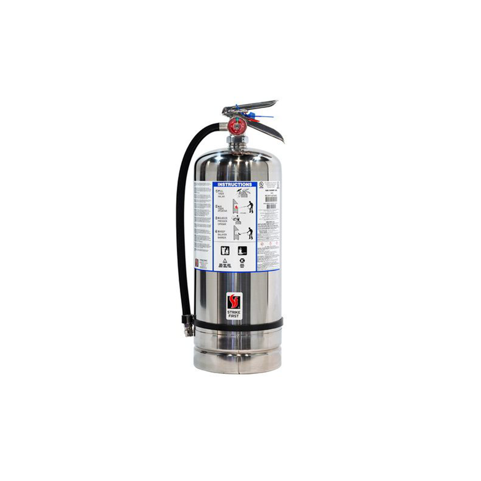 Chrome Strike First 6L Kitchen 1A : K Fire Extinguisher Complete w/ Wall Hook on white background